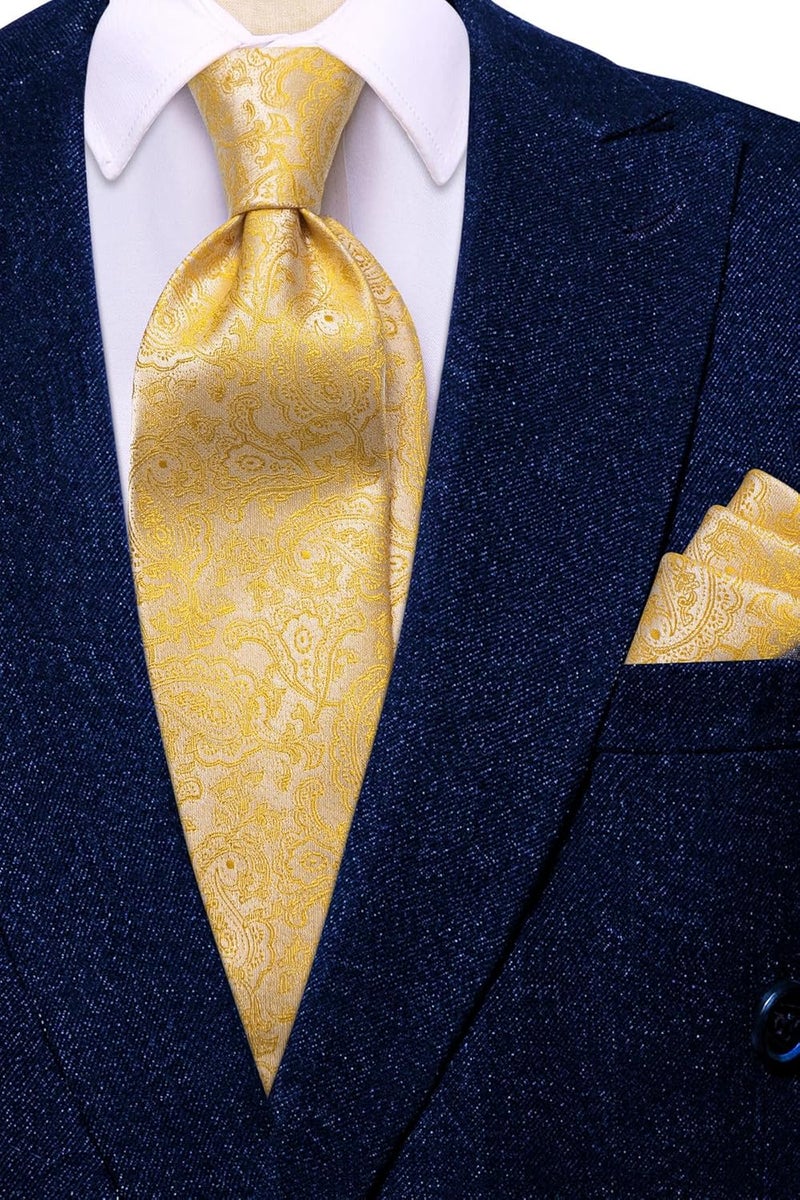 Dubulle Mens Tie Set Solid Paisley Silk Striped Necktie for Men with Cufflinks Tie and Pocket Square - Image 2